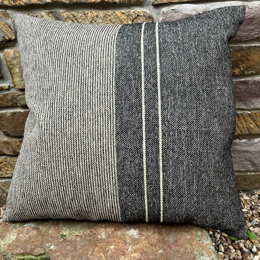Pottery Barn Linen Striped Navy and White Square Feather Throw Pillow